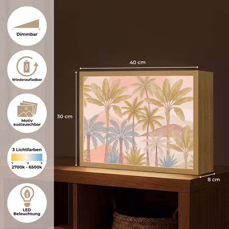 Illustratie - Palmbomen - Kleurrijk Light Box met batterij (Wandlamp) middel -USP_websiteoverzichtDE
