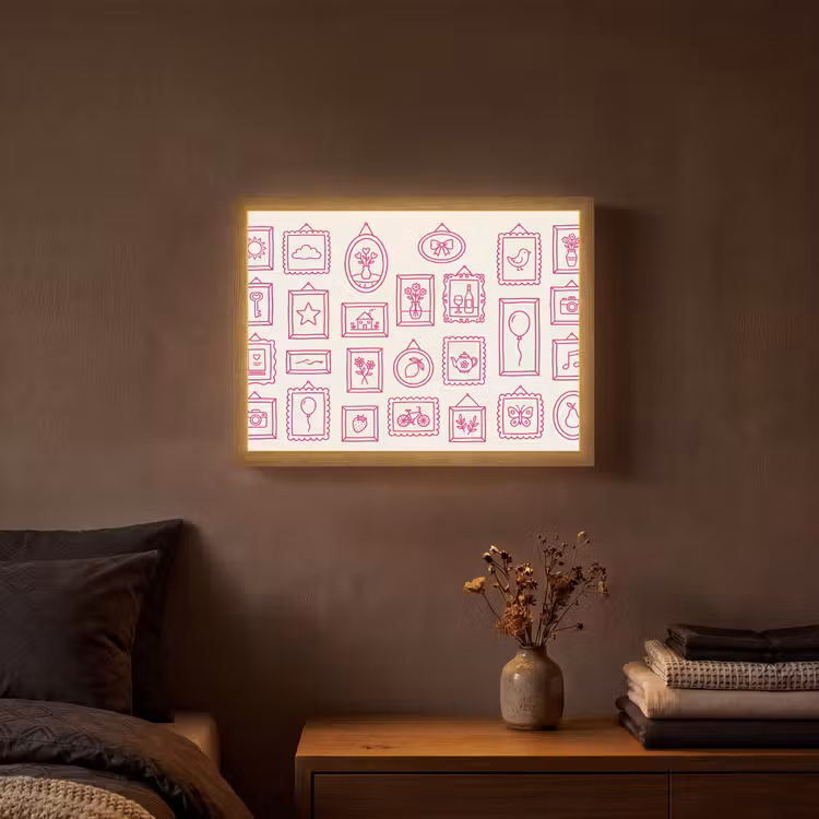 Illustratie - Collectie - Kunst - Minimalistisch - Roze Light Box met batterij (Wandlamp) middel -sfeer4