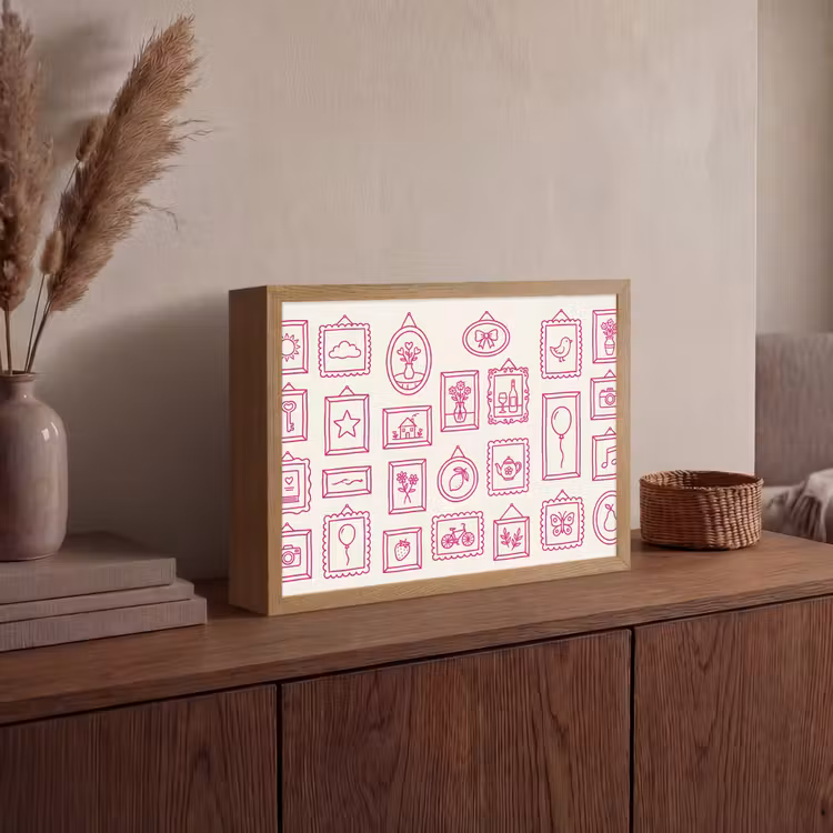 Illustratie - Collectie - Kunst - Minimalistisch - Roze Light Box met batterij (Wandlamp) middel -sfeer2
