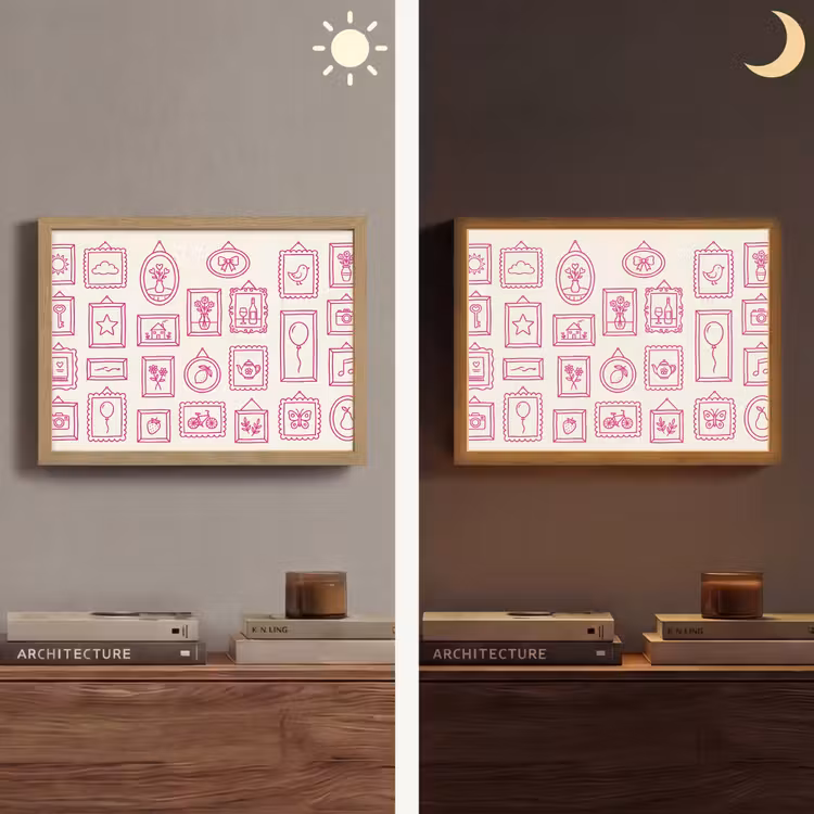 Illustratie - Collectie - Kunst - Minimalistisch - Roze Light Box met batterij (Wandlamp) middel -sfeer3