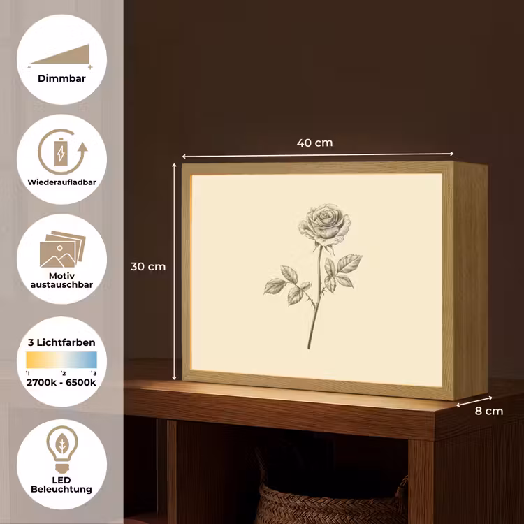 Illustratie - Zwart - Roos Light Box met batterij (Wandlamp) middel -USP_websiteoverzichtDE