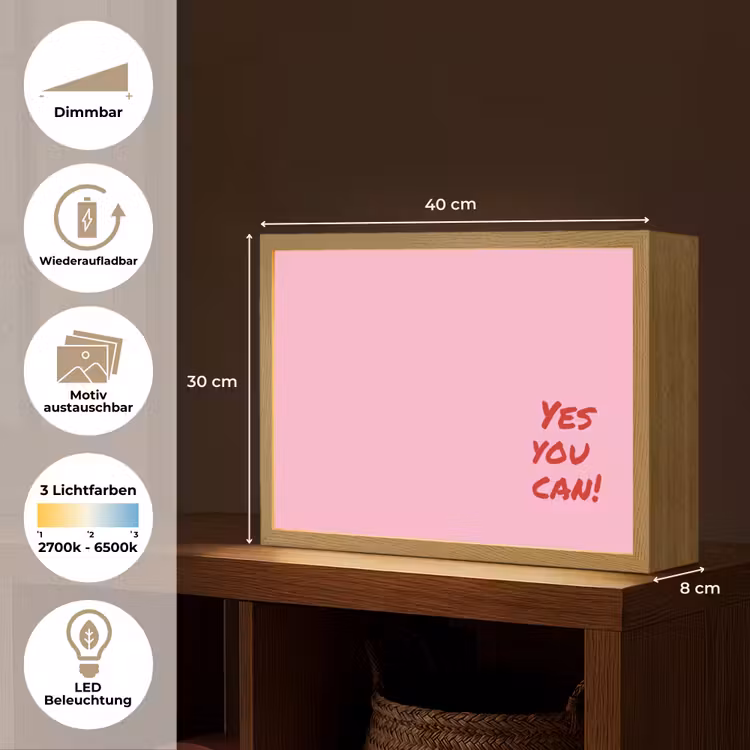 Yes you can do it - Rood - Roze Light Box met batterij (Wandlamp) middel -USP_websiteoverzichtDE