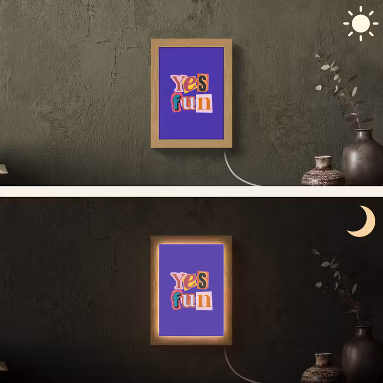Yes fun - Kleurrijk - Collage-stijl Light Box met kabel (Wandlamp) klein -sfeer3