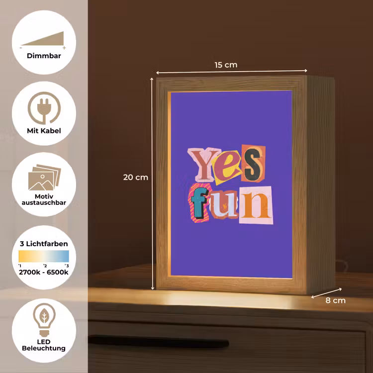 Yes fun - Kleurrijk - Collage-stijl Light Box met kabel (Wandlamp) klein -USP_websiteoverzichtDE