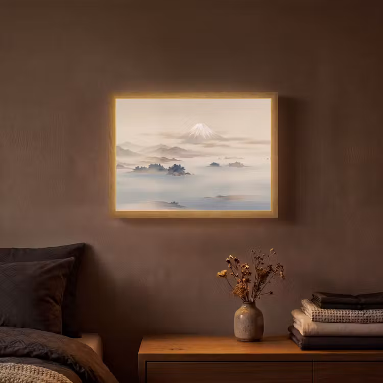 Japans - Landschap - Beige Light Box met batterij (Wandlamp) middel -sfeer4