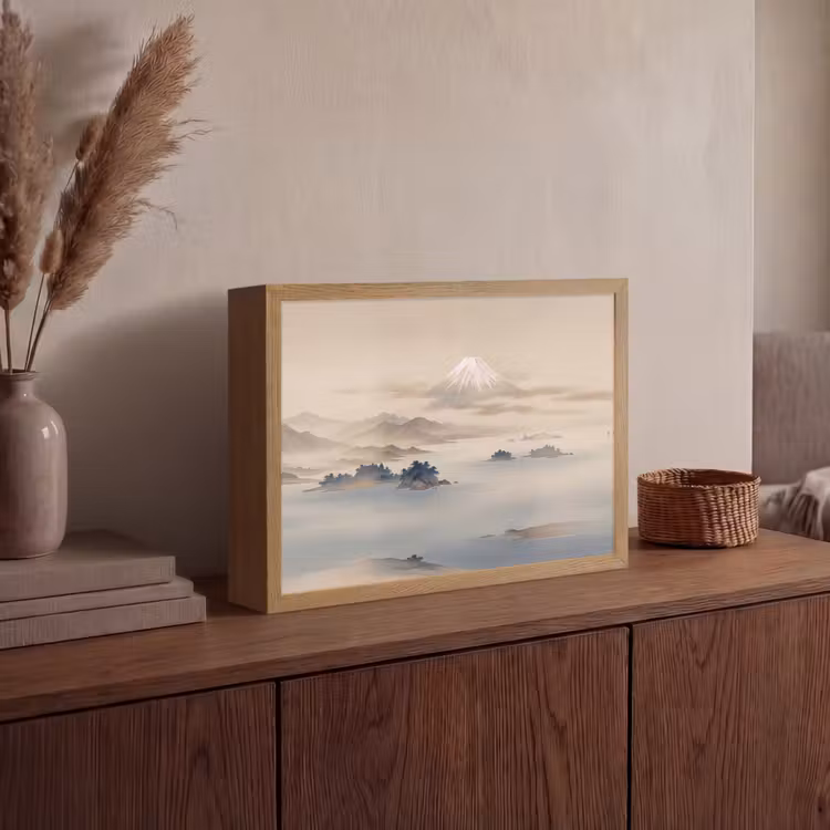 Japans - Landschap - Beige Light Box met batterij (Wandlamp) middel -sfeer2