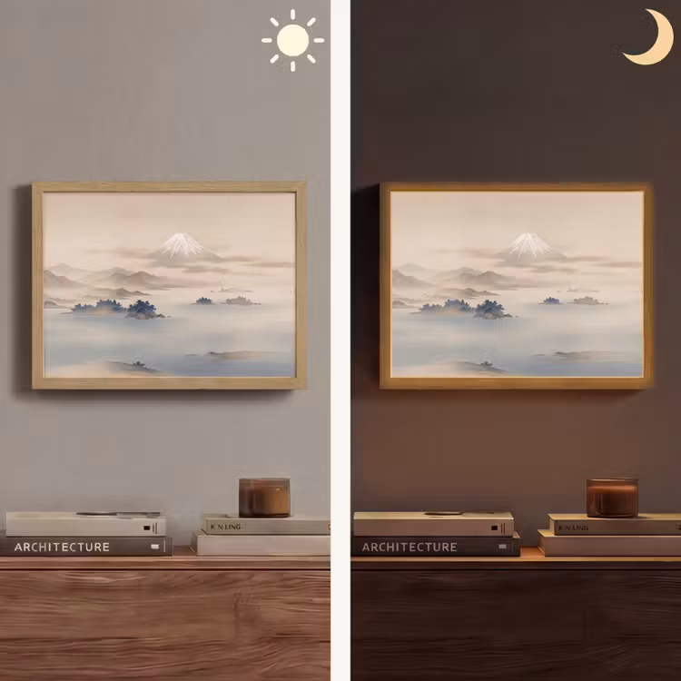 Japans - Landschap - Beige Light Box met batterij (Wandlamp) middel -sfeer3