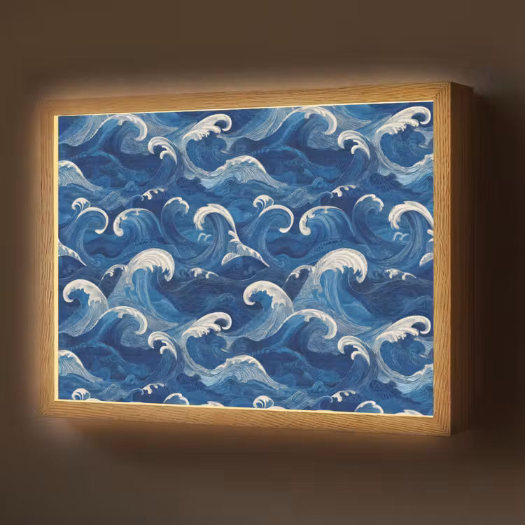 Japans - Oceaan - Golven - Blauw Light Box met batterij (Wandlamp) middel 907 -z3d_website
