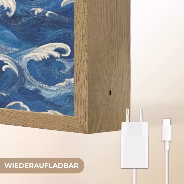 Japans - Oceaan - Golven - Blauw Light Box met batterij (Wandlamp) middel 907 -USP_websiteoplaadbaarDE