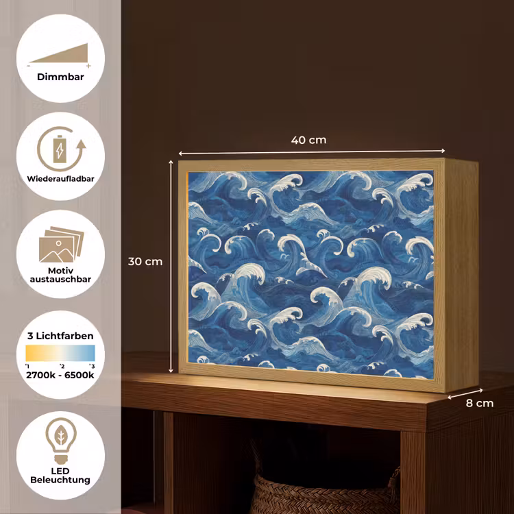 Japans - Oceaan - Golven - Blauw Light Box met batterij (Wandlamp) middel 907 -USP_websiteoverzichtDE
