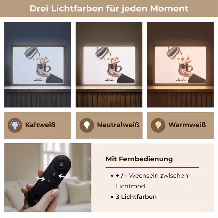Koffie - Mok - Kan - Therapie Light Box met batterij (Wandlamp) middel -USP_lichtkleurDE