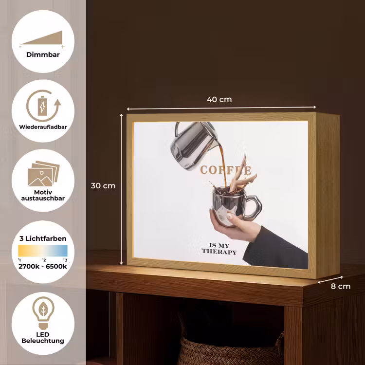 Koffie - Mok - Kan - Therapie Light Box met batterij (Wandlamp) middel -USP_websiteoverzichtDE