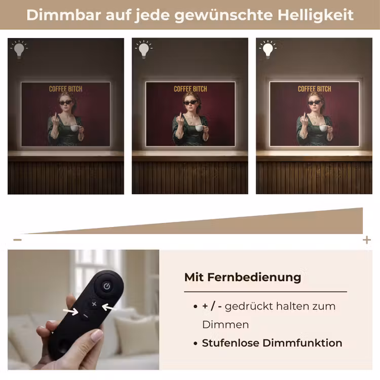 Koffie - Vrouw - Middelvinger Light Box met batterij (Wandlamp) middel -USP_dimbaarDE