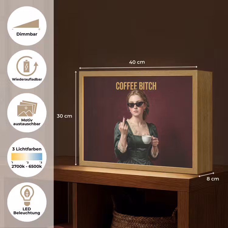 Koffie - Vrouw - Middelvinger Light Box met batterij (Wandlamp) middel -USP_websiteoverzichtDE