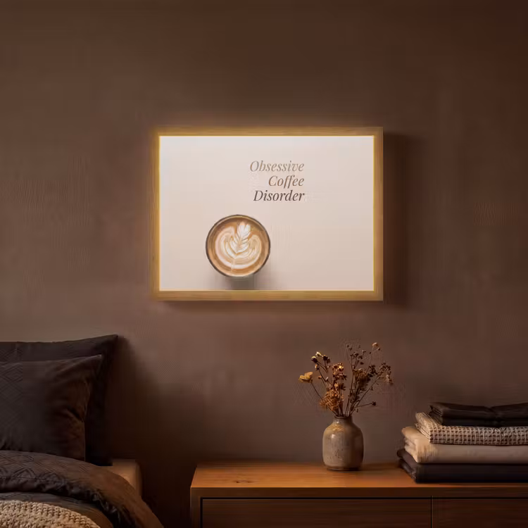 Koffie - Obessive Coffee Disorder - Beige Light Box met batterij (Wandlamp) middel -sfeer4