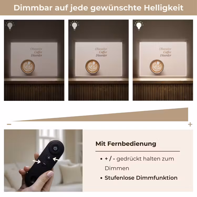 Koffie - Obessive Coffee Disorder - Beige Light Box met batterij (Wandlamp) middel -USP_dimbaarDE