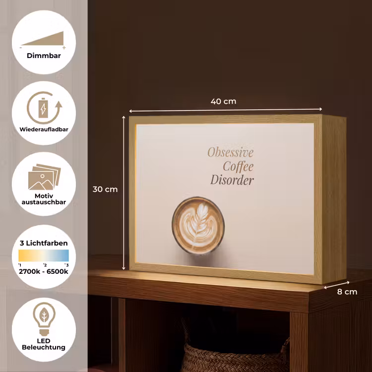 Koffie - Obessive Coffee Disorder - Beige Light Box met batterij (Wandlamp) middel -USP_websiteoverzichtDE