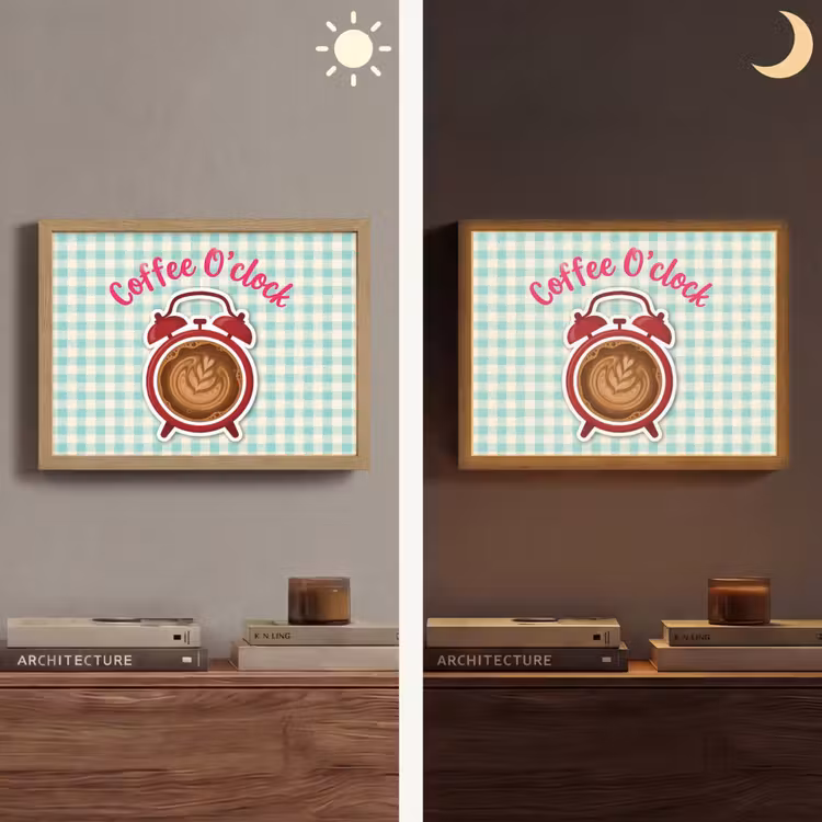 Koffie - Klok - Groen Light Box met batterij (Wandlamp) middel -sfeer3