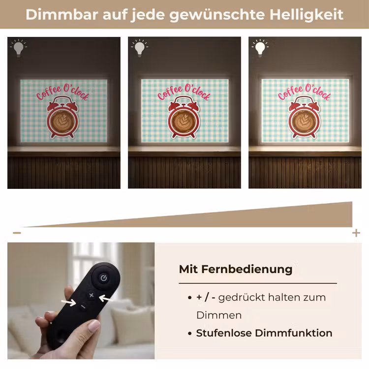 Koffie - Klok - Groen Light Box met batterij (Wandlamp) middel -USP_dimbaarDE