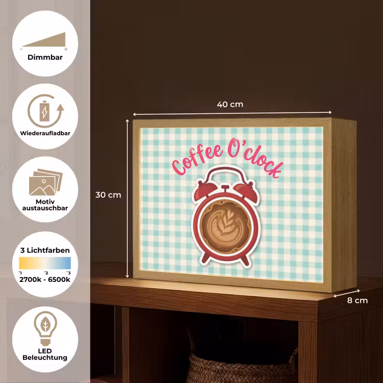 Koffie - Klok - Groen Light Box met batterij (Wandlamp) middel -USP_websiteoverzichtDE