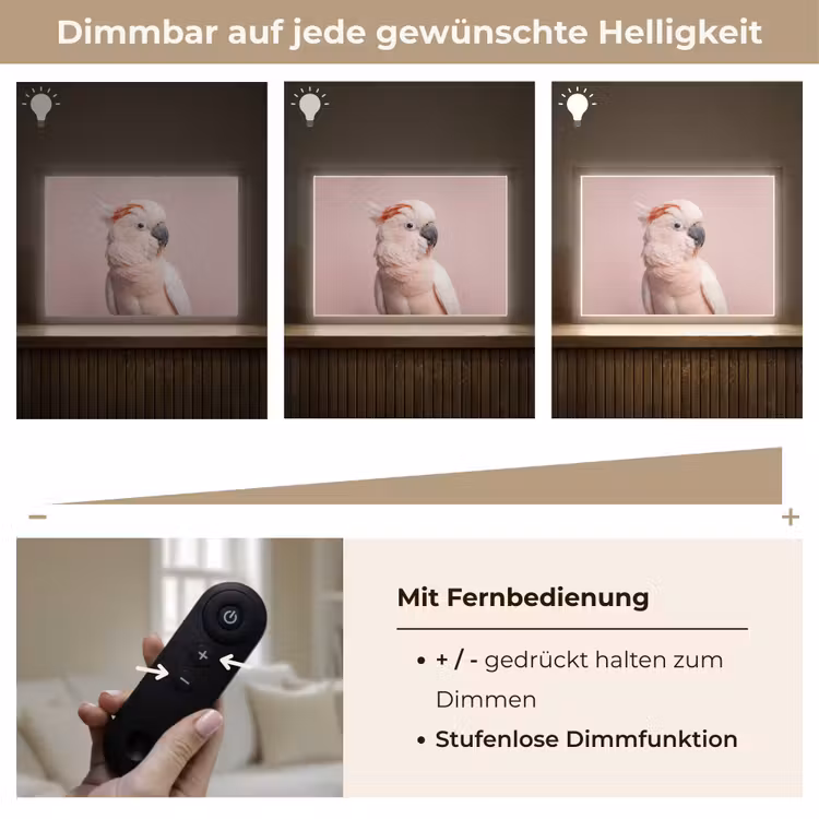 Kaketoe - Portret - Roze Light Box met batterij (Wandlamp) middel -USP_dimbaarDE