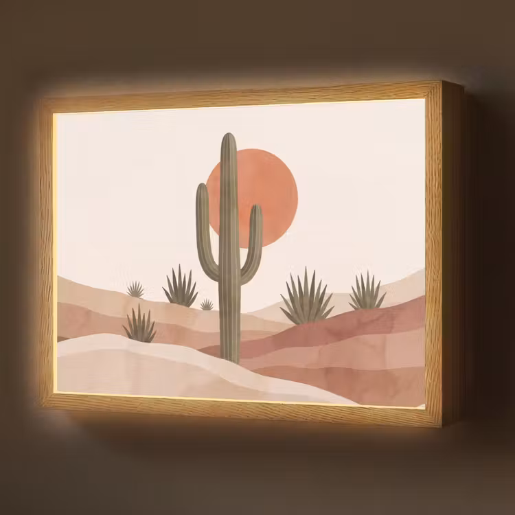 Cactus - Duinen - Modern - Landschap - Groen Light Box met batterij (Wandlamp) middel -z3d_website