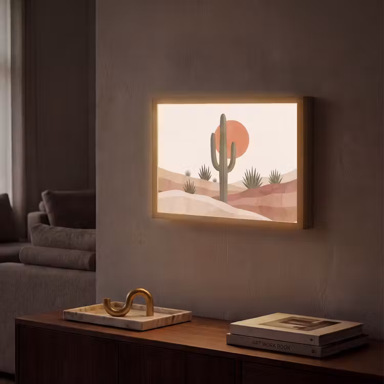 Cactus - Duinen - Modern - Landschap - Groen Light Box met batterij (Wandlamp) middel -sfeer1