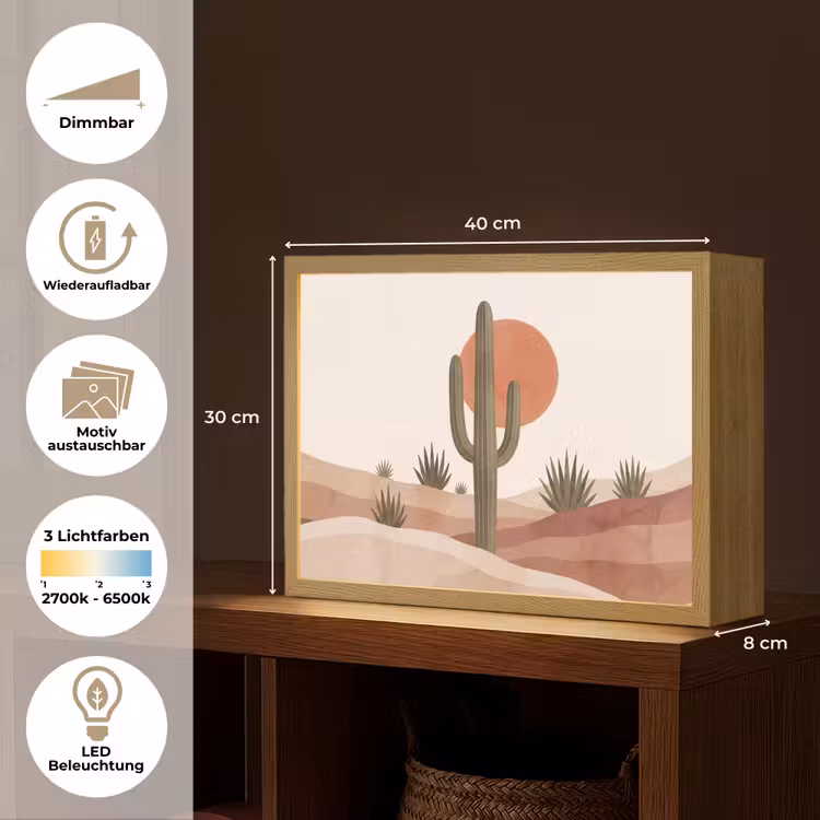 Cactus - Duinen - Modern - Landschap - Groen Light Box met batterij (Wandlamp) middel -USP_websiteoverzichtDE