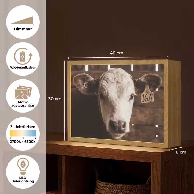 Kalf - Oormerk - Houten stal Light Box met batterij (Wandlamp) middel -USP_websiteoverzichtDE