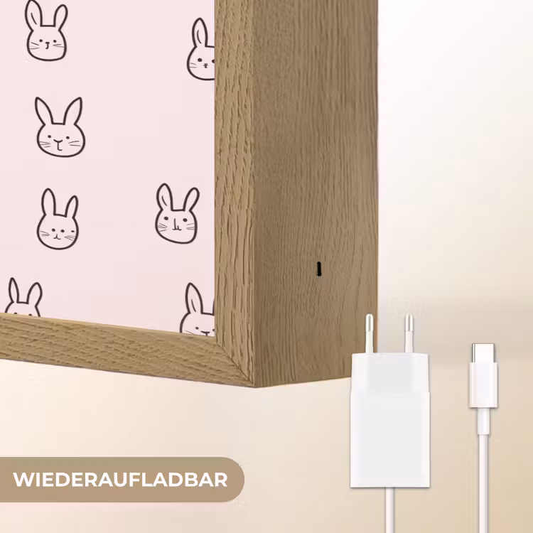Konijnen - Minimalistisch - Roze Light Box met batterij (Wandlamp) middel 907 -USP_websiteoplaadbaarDE