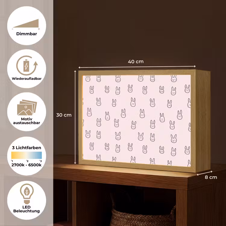 Konijnen - Minimalistisch - Roze Light Box met batterij (Wandlamp) middel 907 -USP_websiteoverzichtDE
