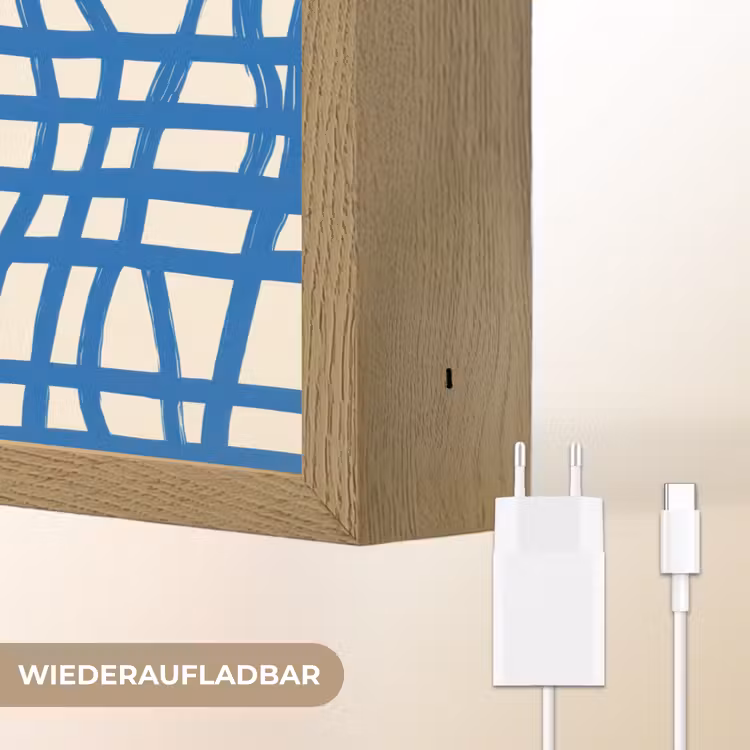 Ruitpatroon - Blauw - Crème Light Box met batterij (Wandlamp) middel 907 -USP_websiteoplaadbaarDE