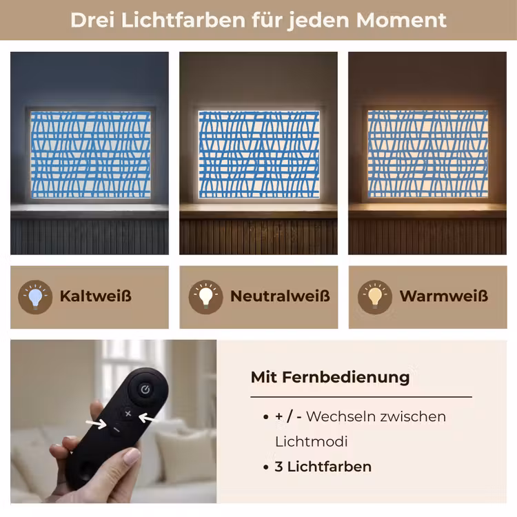 Ruitpatroon - Blauw - Crème Light Box met batterij (Wandlamp) middel 907 -USP_lichtkleurDE