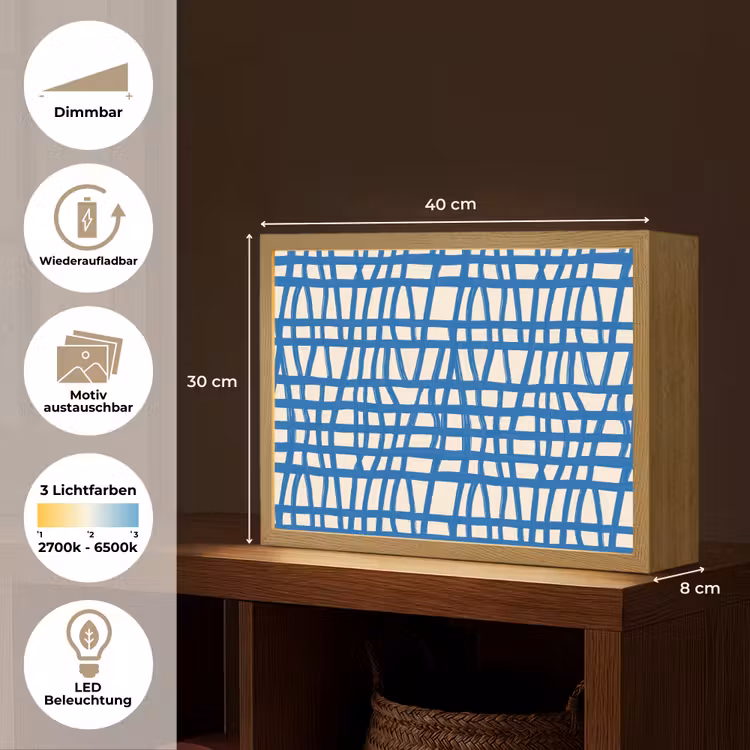 Ruitpatroon - Blauw - Crème Light Box met batterij (Wandlamp) middel 907 -USP_websiteoverzichtDE