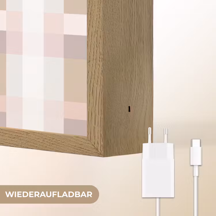 Ruitpatroon - Aardetinten - Minimalistisch Light Box met batterij (Wandlamp) middel 907 -USP_websiteoplaadbaarDE