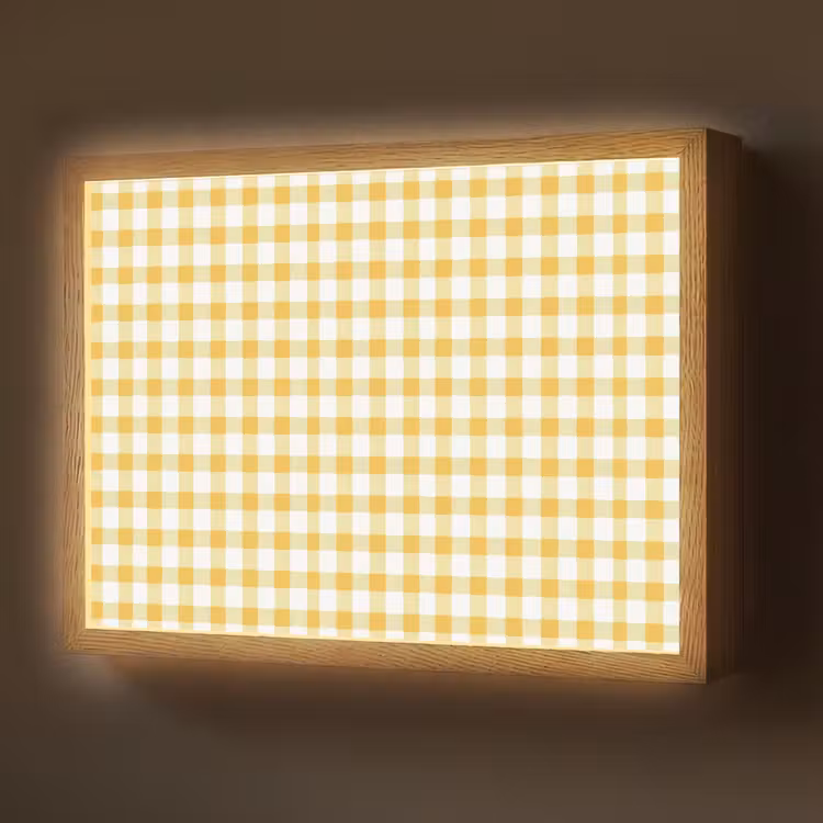 Ruit - Gingham - Klassiek - Geel en Wit Light Box met batterij (Wandlamp) middel 907 -z3d_website