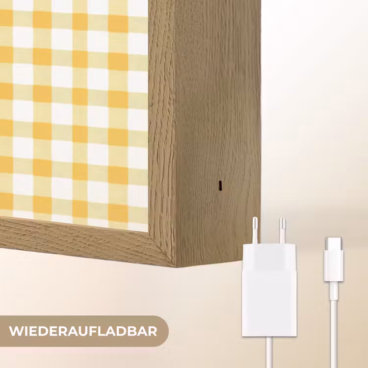 Ruit - Gingham - Klassiek - Geel en Wit Light Box met batterij (Wandlamp) middel 907 -USP_websiteoplaadbaarDE