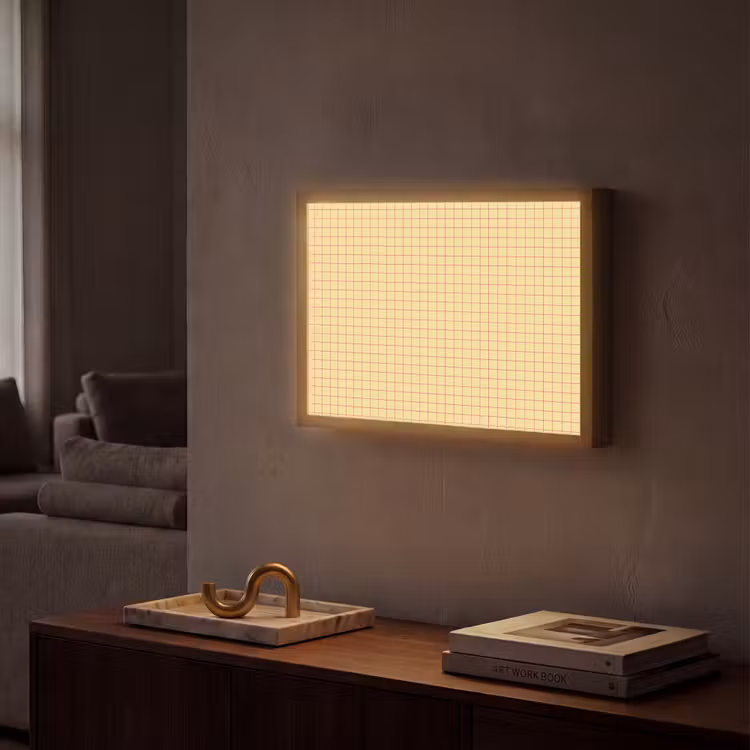 Ruitjes - Grid - Minimalistisch - Geel - Roze Light Box met batterij (Wandlamp) middel 907 -sfeer1