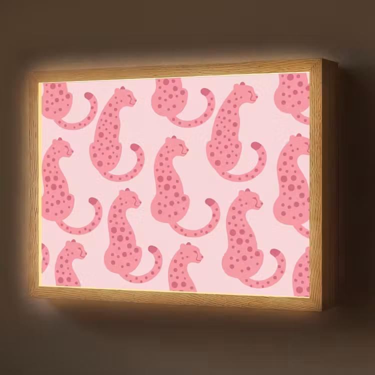 Kat - Gevlekt - Dieren - Patroon - Roze Light Box met batterij (Wandlamp) middel -z3d_website