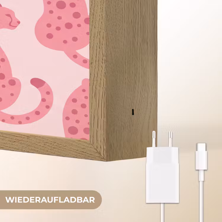 Kat - Gevlekt - Dieren - Patroon - Roze Light Box met batterij (Wandlamp) middel -USP_websiteoplaadbaarDE