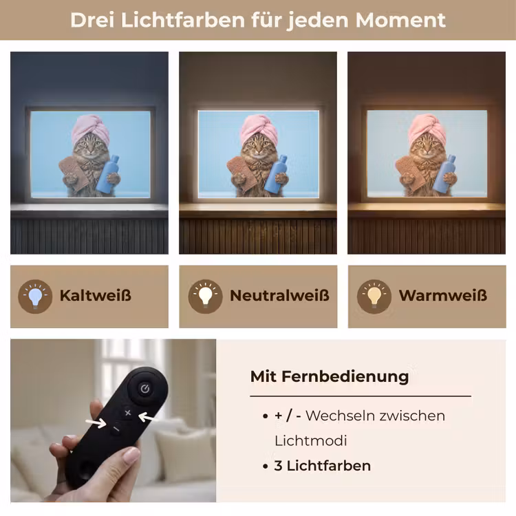 Kat - Handdoek - Washand - Zeep Light Box met batterij (Wandlamp) middel -USP_lichtkleurDE