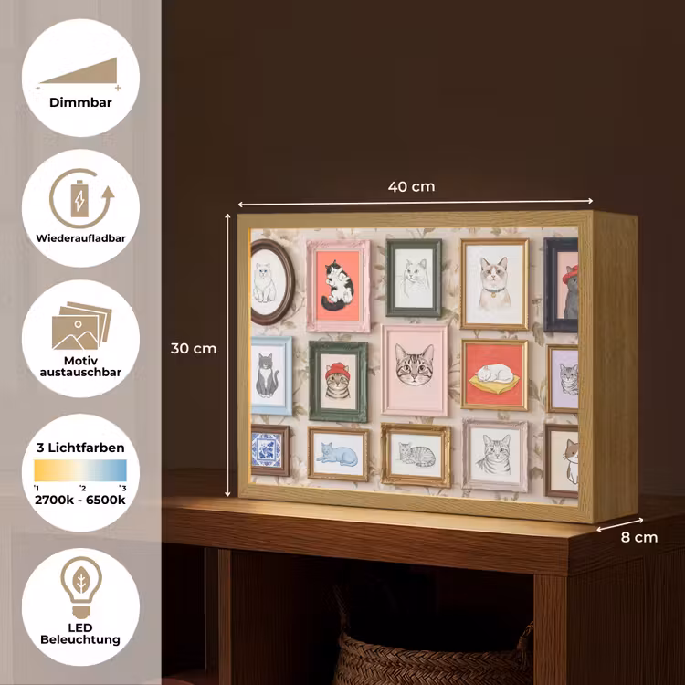 Kat - Portret - Dieren - Illustratie - Lijst Light Box met batterij (Wandlamp) middel -USP_websiteoverzichtDE