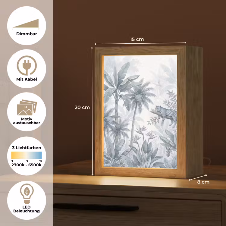 Kat - Tropisch bos - Modern - Grijs Light Box met kabel (Wandlamp) klein -USP_websiteoverzichtDE