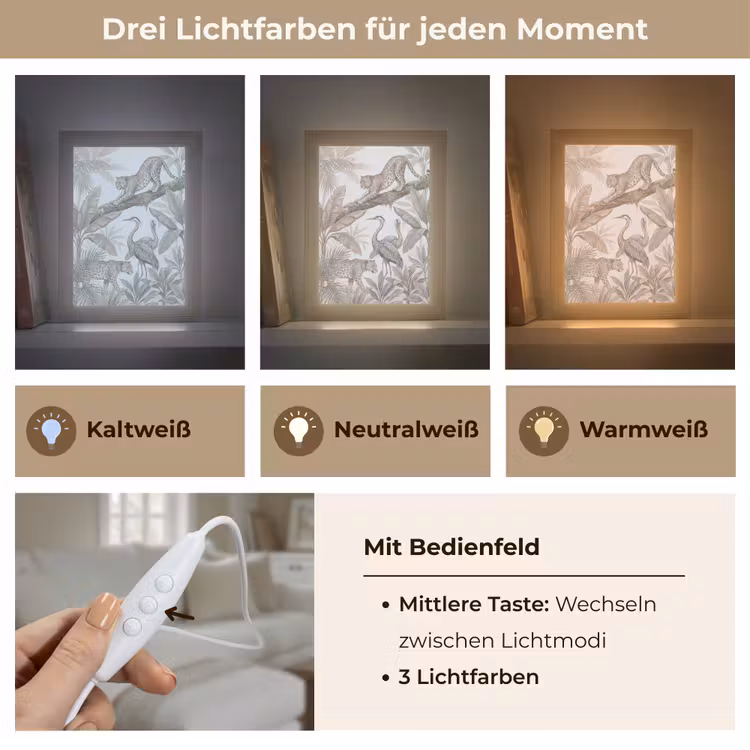 Kat - Vogel - Jungle - Illustratie - Dieren Light Box met kabel (Wandlamp) klein -USP_lichtkleurDE