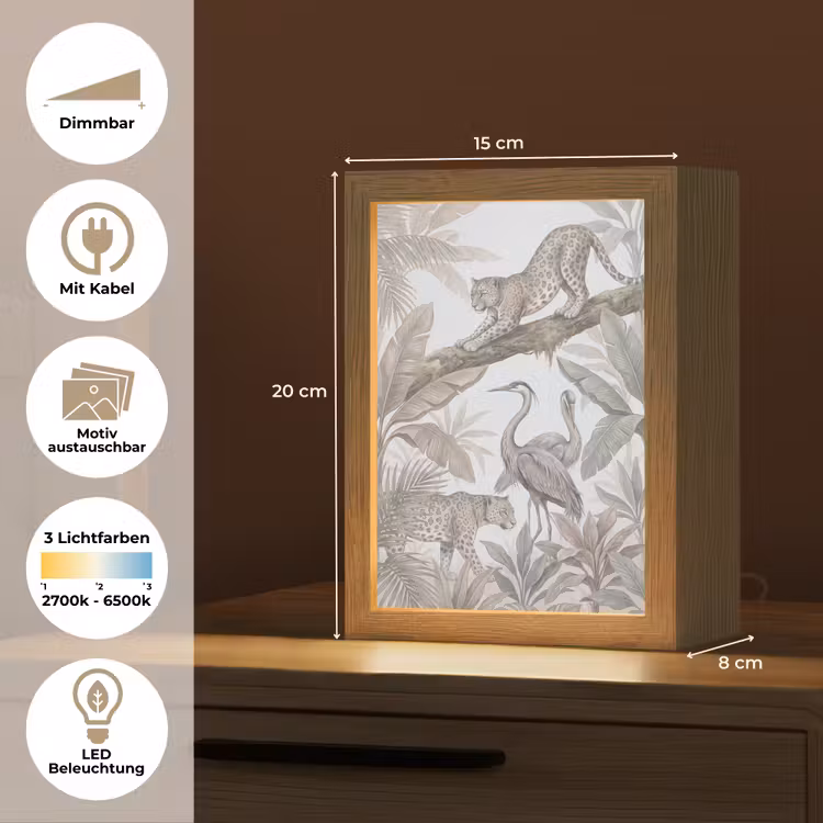 Kat - Vogel - Jungle - Illustratie - Dieren Light Box met kabel (Wandlamp) klein -USP_websiteoverzichtDE