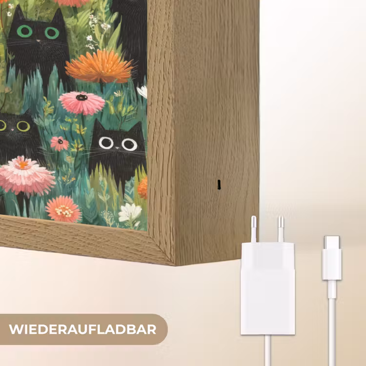 Katten - Bloemen - Kleurrijk Light Box met batterij (Wandlamp) middel 907 -USP_websiteoplaadbaarDE