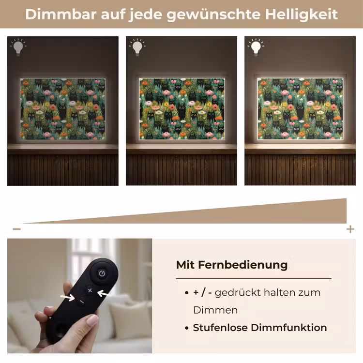 Katten - Bloemen - Kleurrijk Light Box met batterij (Wandlamp) middel 907 -USP_dimbaarDE