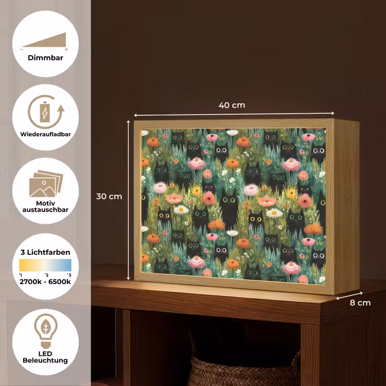 Katten - Bloemen - Kleurrijk Light Box met batterij (Wandlamp) middel 907 -USP_websiteoverzichtDE