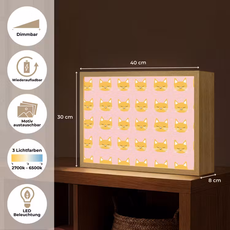 Katten - Patroon - Roze Light Box met batterij (Wandlamp) middel 907 -USP_websiteoverzichtDE