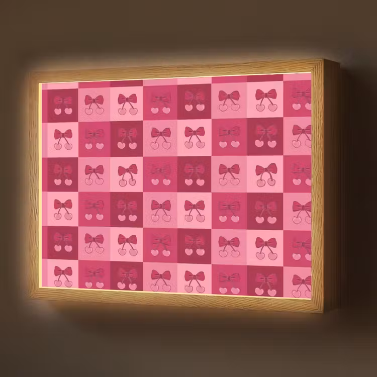 Kersen - Strikjes - Speels - Roze - Bordeaux Light Box met batterij (Wandlamp) middel 907 -z3d_website